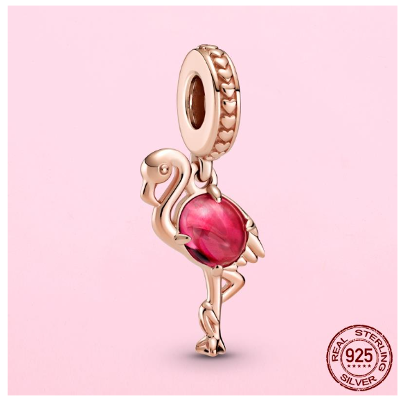 925 Sterling Silver Flamingo Leaf Rose Flower Charm CZ Luxury Pandora Pendant Fit Pandora Bracelet Necklace For Women DIY Making S9