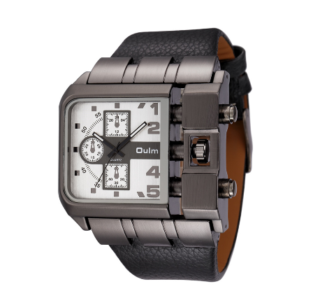 Oulm 3364 Men's Quartz Wristwatch With Square Dial And Wide Strap WHITE