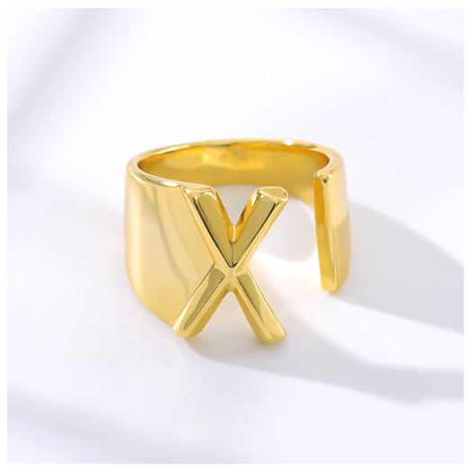 Maxzone Fashion Adjustable Open Gold Initial Rings For Women Stainless Steel A-Z Letter Ring Ladies Meaningful Wedding Jewelry Gift X