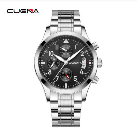 New Original CUENA Men's Watches Fashion Creative Small Dial 41CM Casual Business Sports Stainless Steel Waterproof Quartz Analog SILVER BLACK