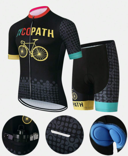 Men Cycling Sportswear Set, Positioning Print Short-Sleeved Top And Shorts, Slim Fit Workout Set