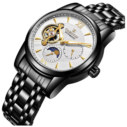 CAROTIF Automatic Tourbillon Watch for Men Gold Skeleton Luxury Stainless Steel Waterproof F6002-2 6