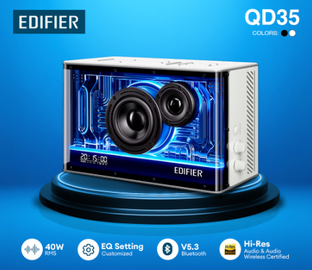 Edifier QD35 - Tabletop Bluetooth Speaker | 35W GaN charger | AUX In | USB A | Gallium Nitride Smart
