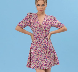 Lovito Cute Floral Print Puff Sleeve Women Dresses L06040 Purple