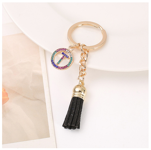 Mini Colorful Rhinestone A-Z Letter Keychains Trendy Tassel 26 Initials Metal Keyring Bag Charms Pendant Key Holder Accessories T