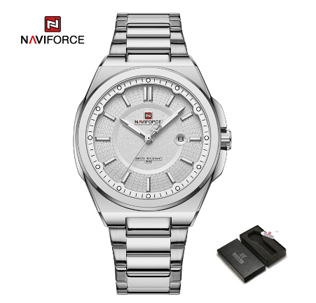 Naviforce NF9212 Men Luxury Gold Sport Quartz Date Clock Business Military Waterproof Wristwatch SILVER