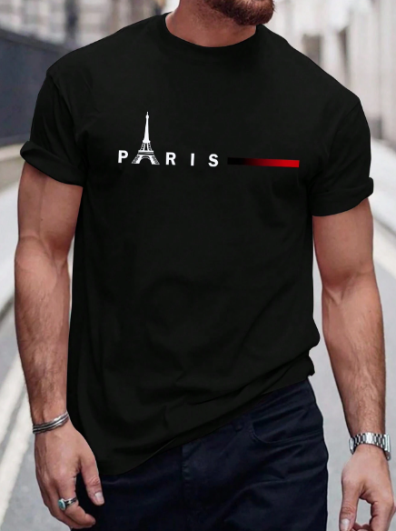 Paris Letter Graphic Short Sleeve Tee For Men