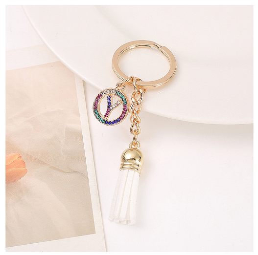 Mini Colorful Rhinestone A-Z Letter Keychains Trendy Tassel 26 Initials Metal Keyring Bag Charms Pendant Key Holder Accessories Y