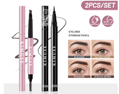 KIMUSE 2 PCS Eyeliner+ Eyebrow pencil Long Lasting Waterproof Make Up Set