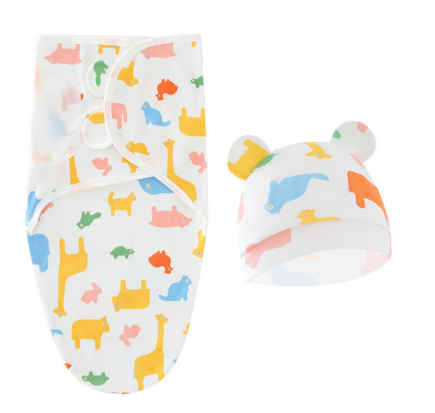 Cotton Newborn Sleeping Bag Baby Swaddle Blanket Pack Hat Adjustable Baby Set Newborn Sleeping Bag Plain Blanket D5