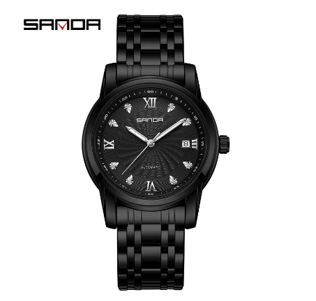 Sanda Simple Advanced Threaded Fashion Steel Band Luxury Casual Waterproof Watch BLACK