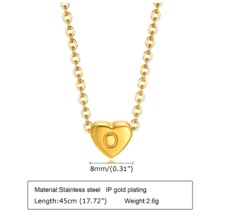 MG A-Z Letter Necklace, Lovely Cute Heart Letter Necklace, Necklace Gift Jewelry, Gold Stainless Steel O