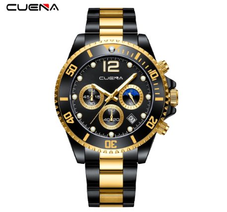 CUENA Men's Watch Original Brand Multifunction Luminous Fashion Leisure Business Stainless Steel Waterproof 6804 002