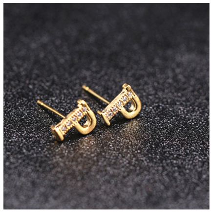 Ins Gold Plated Diamond Earrings Korean letter inlaid Zircon Earrings Fashion Earrings P