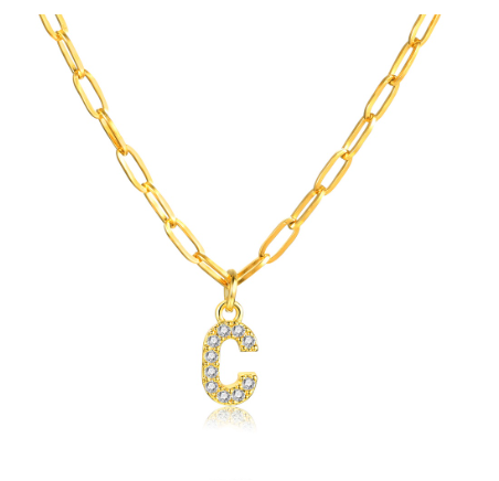 Vnox 18K Gold Initial Letter Necklace,Gold Letter Necklace,Initial Necklace C