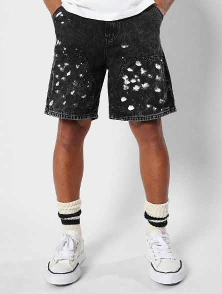SUMWON Washed Workwear Denim Short With Splatter Paint