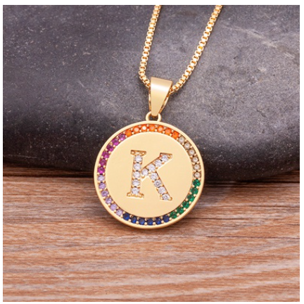 New Arrival Luxury A-Z Initial 26 Letters Pendant Charm Chain Necklaces High Quality Zircon Rainbow Jewelry K