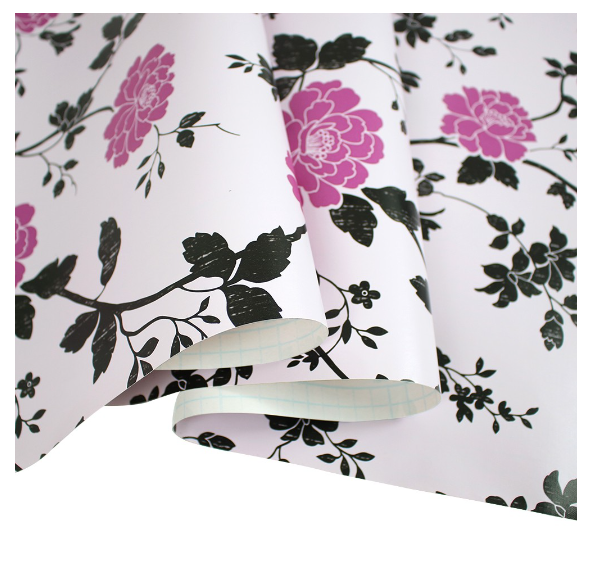 Wallpaper pink Flower 10m*45CM PVC Self-Adhesive Wallpaper Wall Room Decor Design
