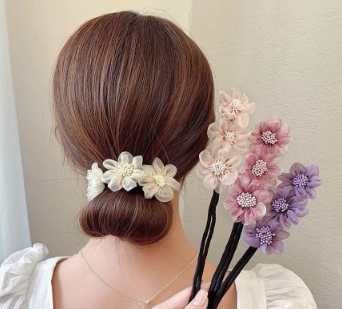 Korean Floral Hair Bun Maker Tool Women Girls Twist Ponytail Hair Styling Clip Hair Accessories Elastic Hair Band Ornament