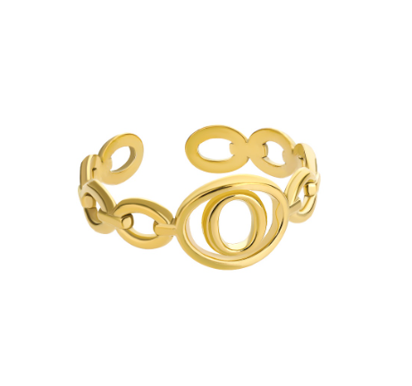 Kaijiang Hollow Initial Letter Rings For Women Gold Color Link Adjustable Open Ring Stainless Steel Jewelry Gift Fashion Accessories O