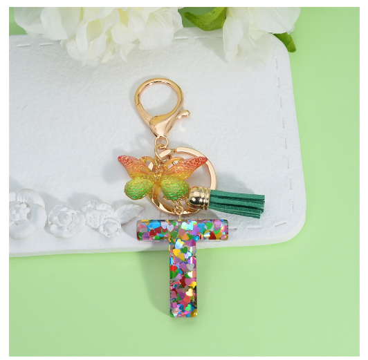 Fashion Butterfly Pendant 26 Letter Keychain Heart Sequins Filled A-Z Initial Key Chains With Tassel Bag Charms Accessories Gift T