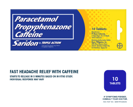 Saridon® Paracetamol/Propyphenazone/Caffeine Tablet for Fast Headache Relief Grab n Go Pack 10s