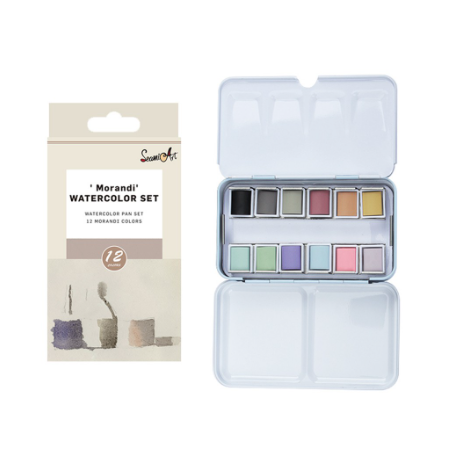 SeamiArt 12 colors Tin Box Solid Watercolor Morandi Color Water Color Paint for Cartoon & Portraits Painting Drawing Art Supplies