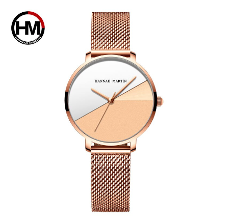 Hannah Martin Fashion Quartz Wrist Watches For Women Gold Luxury Women Watches Waterproof Ladies Watch Stainless Steel Watch ROSEGOLD