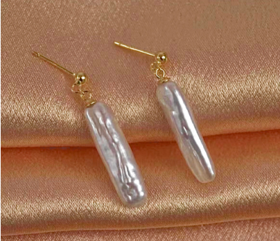 Natural Freshwater Biwa Pearl Earrings for women