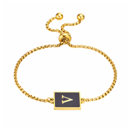 Vnox Initial Letter Black Bracelet,Gold Tone A-Z 26 Alphabet Charms Chain with Ball Clasp,Luxury Gifts for Women V