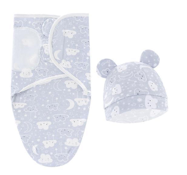 Cotton Newborn Sleeping Bag Baby Swaddle Blanket Pack Hat Adjustable Baby Set Newborn Sleeping Bag Plain Blanket D3