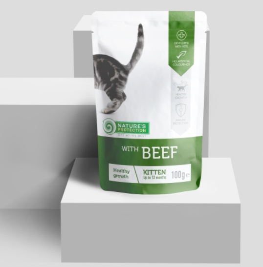Nature's Protection Kitten Wet Food Pouch Healthy Growth with Beef 100g