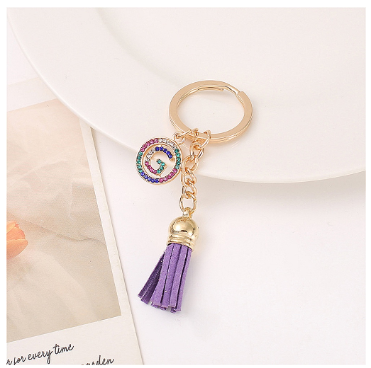 Mini Colorful Rhinestone A-Z Letter Keychains Trendy Tassel 26 Initials Metal Keyring Bag Charms Pendant Key Holder Accessories G