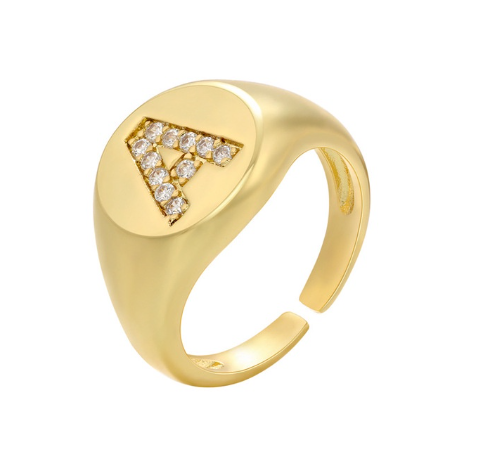 Maxzone A-Z Letter Hip Hop Gold Color Metal Finger Rings Adjustable Opening Ring Initials Name Alphabet Female Party Fashion Jewelry A