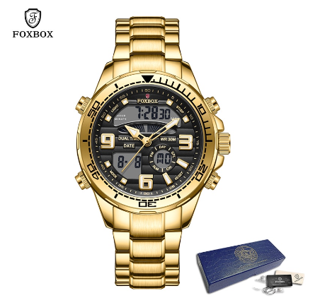 LIGE Official Watch Men Brand Sport Watches Mens Chronograph Quartz Wristwatch Date Male Watch GOLD BLACK