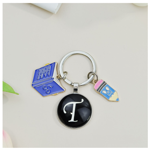 1Pcs Simple Glass 26 Letter Keychains Fashion Book Pencil A-Z Initials Keyrings Student Gifts Souvenir Handbag Pendant Ornament T