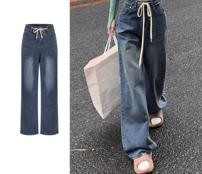 Lovito Women Drawstring Pocket Jeans L64AD086 Blue