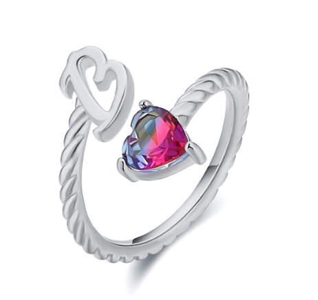 Letter Ring 925 Silver 26 Letters A-Z Initial Ring Open Gradient Zircon Ring for Women Jewelry Gift B