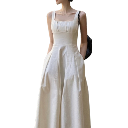 Lovito Women Elegant Plain Pleated Structure Line Dress LNE41295 (White)