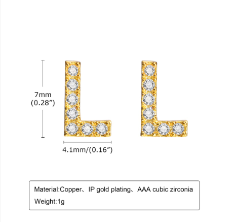 Vnox Gold Zircon Cubic Letter Stud Earrings,Initial Alphabet Small Hypoallergenic Earring One Pair L