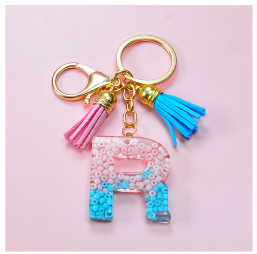 A-Z 26 Letter Silicone Beads Filling Keychain Candy Color Name Initial Resin Keyring DIY Accessories Women Bag Ornaments R