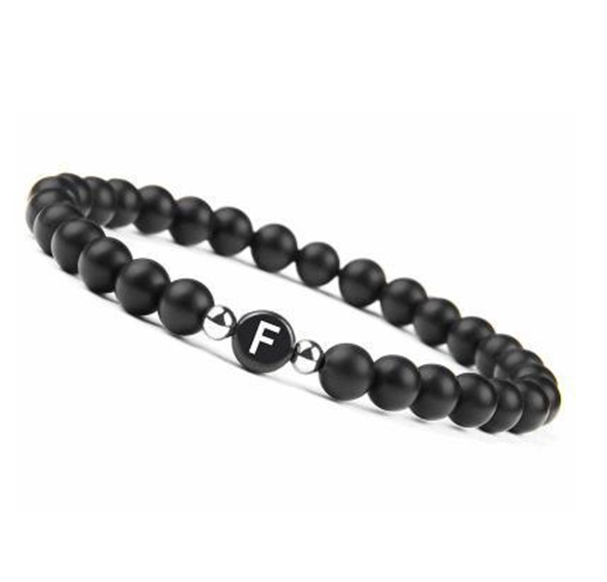 6mm Black Frosted Stone Beaded Bracelet Unisex 26 Initials Letters Name Bracelet With Elastic Rope For Couple Friendship Gifts F