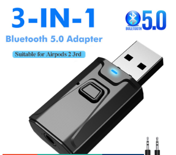 Bluetooth 5.0 Receiver Transmitter 3 In 1 Mini Stereo AUX USB 3.5mm Audio Wireless Adapter For TV PC Car Headphones
