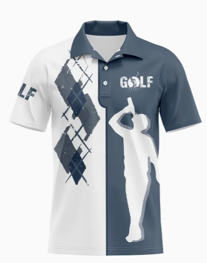 Men's Casual Playing Golf Print Short Sleeve Lapel Shirt For Summer