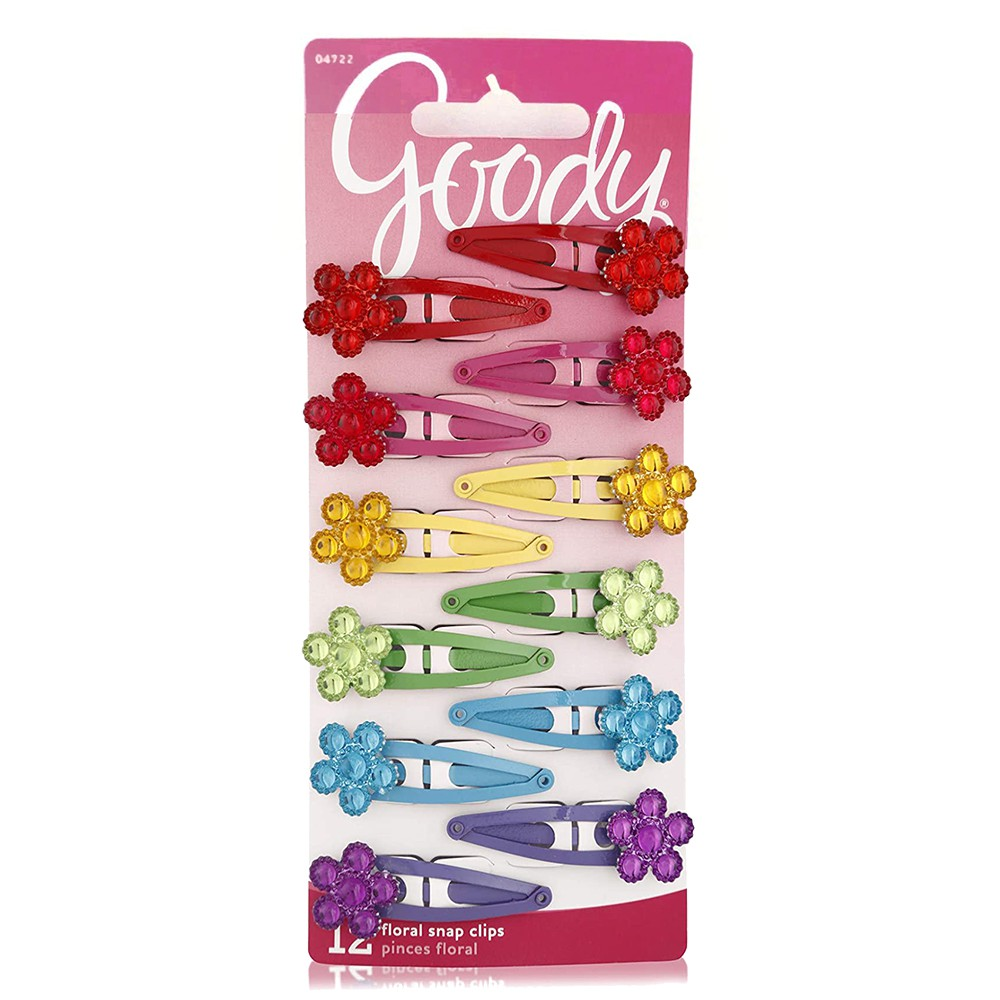 Goody Girls Jeweled Flower Contour/Snap Hair Clips, 12ct