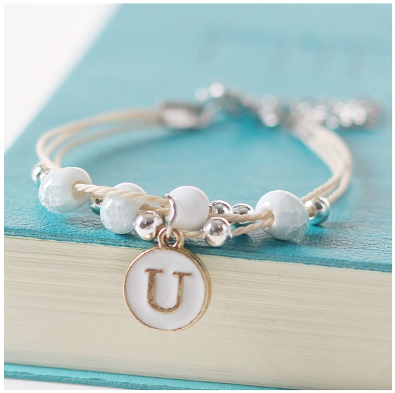 Ceramic beads 26 initials elastic beaded bracelet fashion men and women leisure bracelet lovers bracelet U