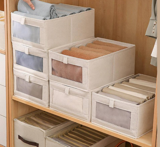 Linen Storage Bins, Storage Boxes Containers for Organizing Clothing Closet Organizers and Storage