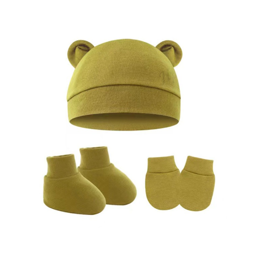 Baby hat Baby Mittens Booties Set newborn cap infant hats fashion Soft Cotton newborns Beanie 23