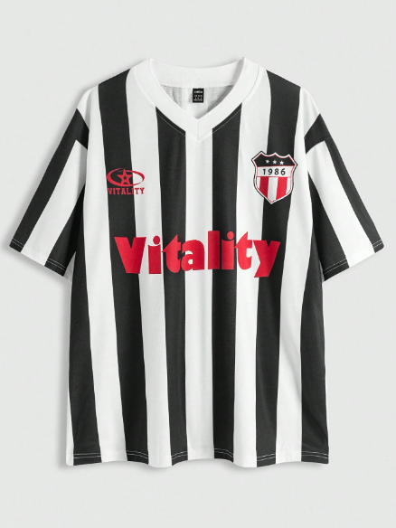 SHEIN Coolane Women's Black And White Striped Printed Loose T-Shirt For Sports Events