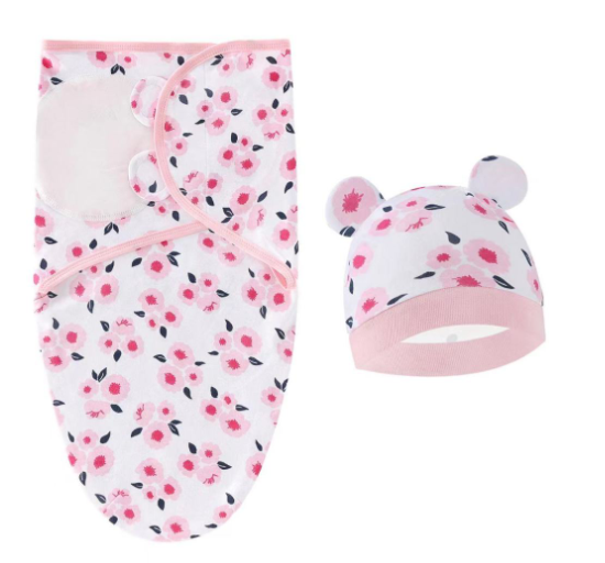 Newborn Baby Muslin Swaddle Blanket Hat Set Swaddle Bedding Wrap Blanket Baby Swaddling S17